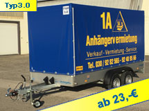 Anhängertyp 3.0 / 2000kg / mit Plane ab 21,-€