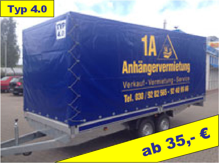 Anhängertyp 4.0 Kastenanhänger als Hochlader mit Plane ab 23,-€